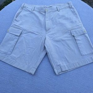 Nautica Cargo Shorts Men's Size 38W Ivory/Tan Loose Fit 100% Cotton Shorts
